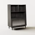 Modern Black Wooden Bookcase With Multiple Shelves Louvered Panel And Support Legs 3d model