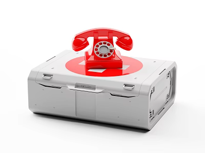 White Medical Device Container With Red Rotary Phone And Cross Symbol 3d model