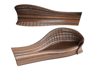 Outdoor Sofa With Wooden Stripes Curved Design And Woven Structure For Garden Use 3d model