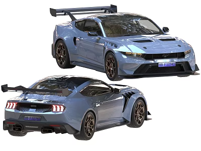 Blue Sports Car Featuring Aerodynamic Design Rear Spoiler And Dark Alloy Wheels Front Rear Views 3d model