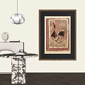 Framed Abstract Painting on Wall in Modern Interior With Lamp and Marble Table 3d model
