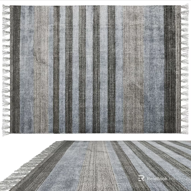 Soft Textured Gray Striped Square Rug with Modern Design and Fringed Edges 3d model 