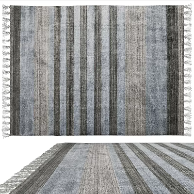 Soft Textured Gray Striped Square Rug with Modern Design and Fringed Edges 3d model
