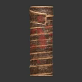 Vintage Handcrafted Cylindrical Container With Layered Brown Red Yellow Stripes And Textured Surface