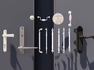 Assorted Door Handles Showcasing Modern Vintage and Classic Design Styles 3d model