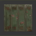 Old Green Rusty Lockers Standing On Worn Damaged Tile Floor 3d model