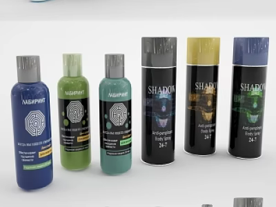 Various Personal Care Products With Rexona Gillette Branded Colorful Bottles 3d model