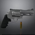 Silver Metallic Revolver With Black Grip And Orange Bullet On Dark Background