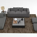 Modern Gray Sofa and Coffee Table Set with Ottoman Side Table Lamp and Brown Rug