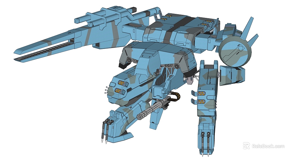 Game and Movie Mech Character Blue Gray With Mechanical Arm Weapon and Joint Design 3d model 