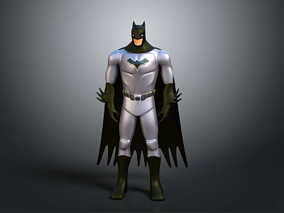 Batman Costume Design With Gray Suit Black Cape And Bat Symbol 3d model