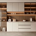 Elegant Modern Wine Cabinet With Glass Doors LED Lighting And Wine Bottles