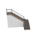 Modern Staircase With Wooden Steps Black Metal Railings And White Side Walls