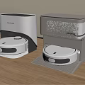 Smart Robot Vacuum Cleaners with Modern Charging Docks on Wooden Floor