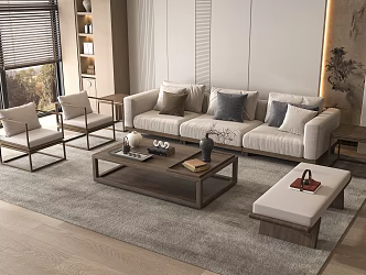 Mid-ancient style sofa coffee table combination 3d model