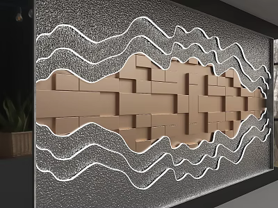 Modern Decorative Background Wall With Wavy White Lines And Brown Square Patterns 3d model