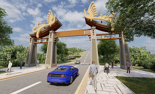 New Chinese Style Gate Archway Ecological Park Gate Beautiful Countryside Rural Planning Rural Park 3d model