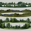 Natural Layered Landscape Background Wall Design With Trees Mountains And Grassland