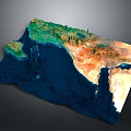 Detailed 3D Terrain Model With Colorful Elevated Landforms And Ocean Regions