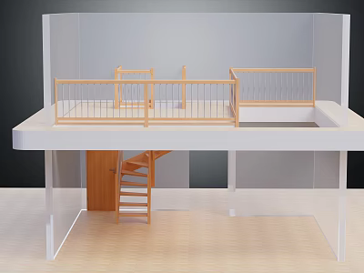 Miniature Building Model With Wooden Balcony Railing And Staircase Design 3d model