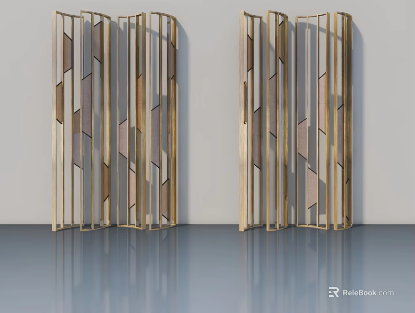 Modern Wooden Swing Door Design With Geometric Patterned Panels And Frame 3d model 