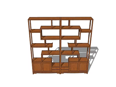 Brown Wooden Display Etagere With Open Shelves Multiple Compartments And Cabinet Base 3d model