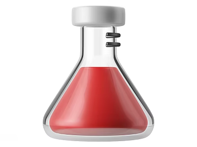 Industrial Equipment Conical Flask Transparent Glass Body Red Liquid White Cap Black Spiral Structure 3d model