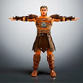 Ancient Warrior Character in Ornate Armor with Mythical Creature Elements and Outstretched Arms 3d model