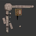 Medieval Stone Ruins Scene With Stone Arch Wooden Crate And Sword