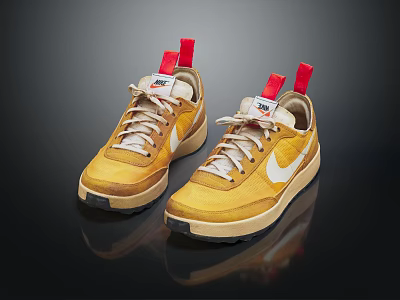 Yellow Nike Casual Shoes With White Laces Red Tongue Tags And White Swoosh 3d model