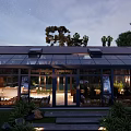 Starry Night Glass Pavilion With Glass Roof Trees And Outdoor Dining Lights