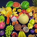 Cartoon fruit apple banana pear orange mango coconut avocado pineapple watermelon grape cherry lemon 3d model