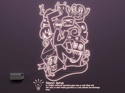 Neon Lamp with Cartoon Characters Creative Illuminated Design for Room Wall Decor 3d model