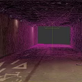 Concrete Tunnel Structure with Graffiti Covered Walls Damaged Ground Arrows and Light at End