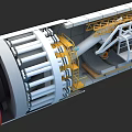 Industrial Tunnel Boring Machine With Red Cutter Head And Internal Mechanical Components 3d model