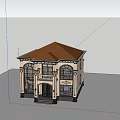 European Style Detached Villa Beige Exterior Red Roof Arched Windows With Green Trees And Lawn
