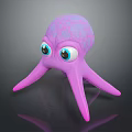 Cute Purple Octopus With Large Blue Eyes And Patterned Body Eight Tentacles Shiny Surface