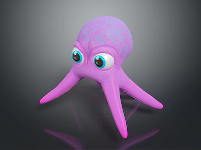 Cute Purple Octopus With Large Blue Eyes And Patterned Body Eight Tentacles Shiny Surface 3d model
