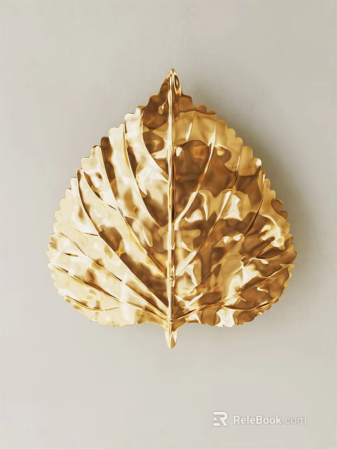 Gold Leaf Shaped Decorative Wall Lamp With Metallic Texture For Interior Decor 3d model