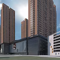 Modern Commercial Complex With High Rise Buildings Glass Facade And Parking Structure