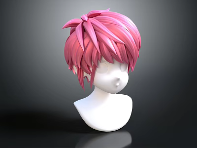 Human Head Model With Short Pink Layered Hair Anime Style 3D Rendering Details 3d model