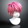 Human Head Model With Short Pink Layered Hair Anime Style 3D Rendering Details