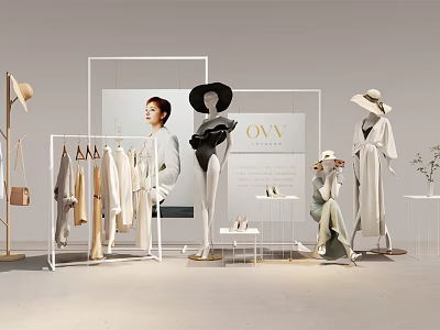 Stylish Floral Display For Fashion Retail Store With Mannequins Clothing And Decor 3d model