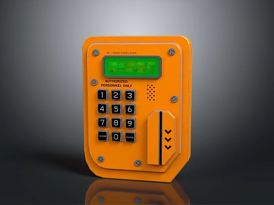 Professional Computer Security Access Control Device With Orange Keypad Green Display And Card Reader 3d model