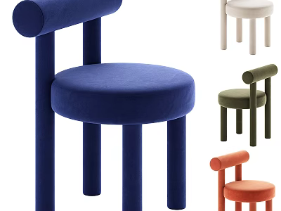Modern Accent Chair Design With Velvet Upholstery Round Seat Cylindrical Legs And Color Options 3d model