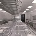 Spacious Commercial Restaurant Kitchen With Stainless Steel Cooking Ranges And Large Range Hoods