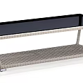 Modern Minimalist Coffee Table With Black Glass Top And Metal Frame And Woven Lower Shelf