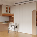 Modern Wardrobe With Light Wood Finish Integrated Study Desk And Illuminated Shelves