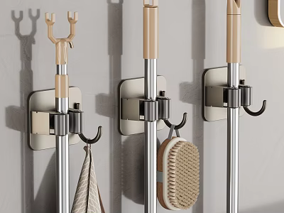 Modern Design Metal Wall Mounted Hooks with Hanging Towel and Brush Accessories 3d model
