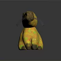 Sitting Yellow Cat Stuffed Toy With Vibrant Floral Patterns And Long Whiskers